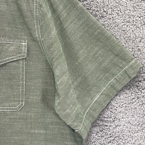 Woolrich Shirt Men XL Green Short Sleeve Cotton Pockets Button Front Collared - Picture 4 of 13